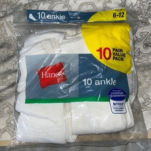 Hanes Men's Ankle Socks, 6-12 White (10 Pack)